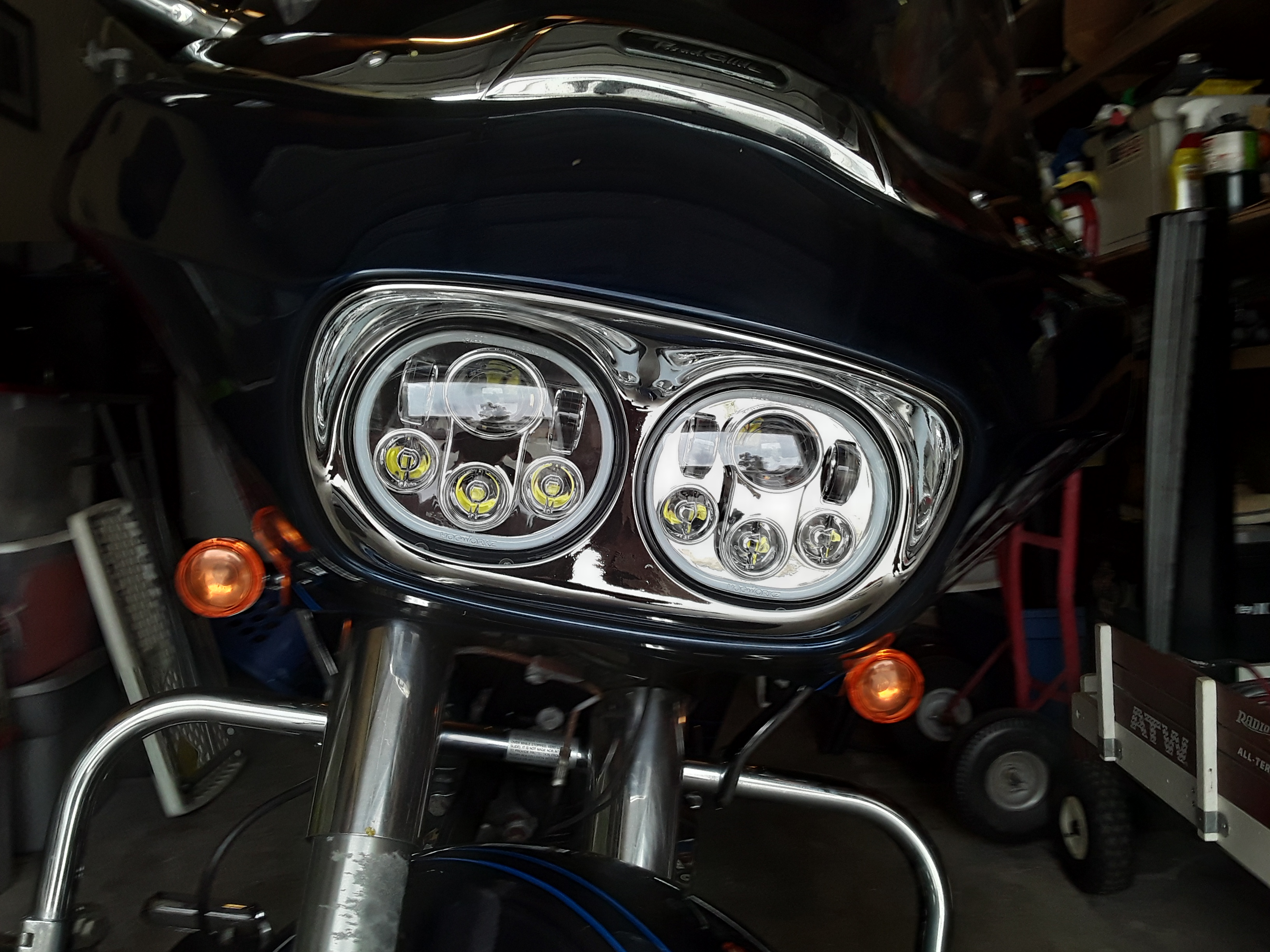 Harley® Road Glide '98-'13 Dual LED Black HALOMAKER® Headlight