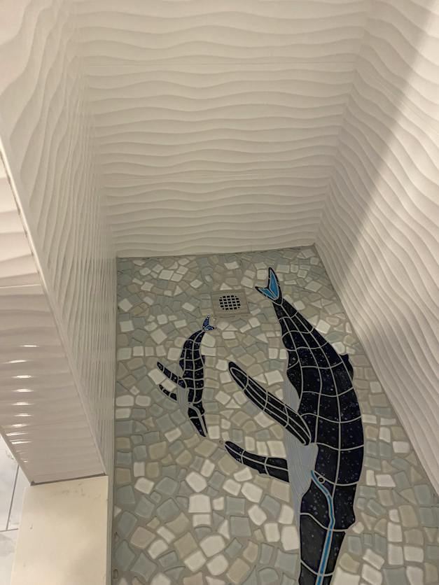 Humpback Whale & Baby Ceramic Pool Mosaic - Blue Water Pool Mosaics